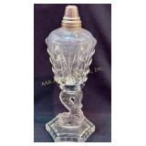Cut glass whale oil lamp dolphin base Sandwich