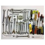 Mixed hand tool lot with wrenches, screwdrivers