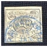1852 Brunswick 1/3 Thaler Blue Postage Stamp