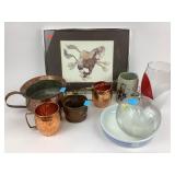 Mixed Lot: Copperware, Framed Art, Glassware, and