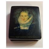 Russian Lacquer Box with Portrait, 4.75" x 4" x