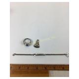 Sterling Silver Jewelry Set: Bracelet, Ring, Charm