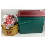 Safari hat, red costume top hat, storage bin