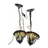 Pair of Stained Glass Hanging Pendant Lights
