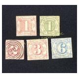 Set of 5 German Baden Stamps, 1851-1868