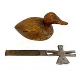 Wooden Duck Carving and Hatchet Tool