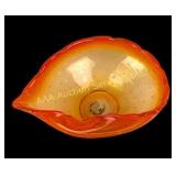 Mid-Century Modern Art Glass Bowl Orange Swirl