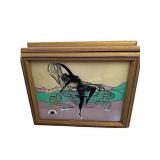 Art Deco Wooden Jewelry Box with Mirror and Artwor