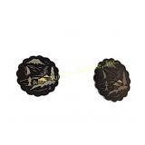 Pair Japanese silver niello clip on earrings,