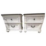 Set of Two White Wood Nightstands with Dark Tops