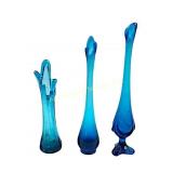 Set of 3 Blue Glass Stretch Vases