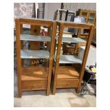 Pair of Wooden and Glass Shelving Units with Drawe