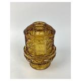Amber glass lidded candy dish