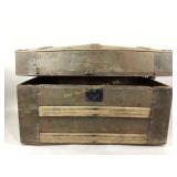 metal and wood steamer trunk