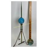 Antique Lightning Rod with Blue Milk Glass Ball