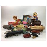 Vintage Wooden and Tin Toy Lot with Book