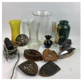 Vases, sad irons,