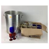 metal pot with cups and glasses set