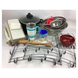 Kitchen cookware and organization lot with tools