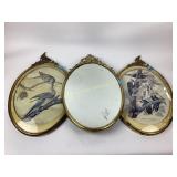 Vintage Triptych metal Frames with Bird Illustrati
