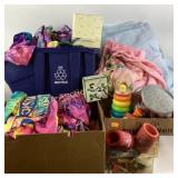 Assorted Toys, Fabrics, Boxes, and Decorative Item