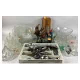Assorted glassware, flatware, and decor collection
