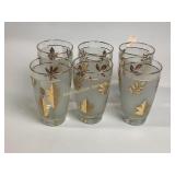 Set of 6 frosted leaf design glasses