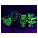 Green Depression Uranium Glass Dish Set