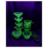 Set of Green Uranium Glassware, 10 Pieces