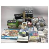 Decor, toy building set, travel items, face coverl