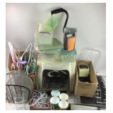 Baking pans, scissors, lights, cups