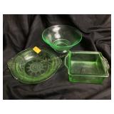 Set of 3 Green Anchor Uranium Glass Dishes
