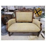 Victorian Settee with Woodcarving and Upholstery