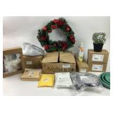 Holiday Wreath, Potted Plant, Rabbit Figurine