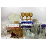 Books, amber cups, vases