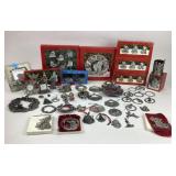 Collection of Pewter Christmas Ornaments and Decor
