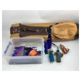 Golf bag, stained glass supplies, and tools