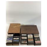 Lot of cassette tapes with two wooden storage case