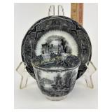 Staffordshire Flow Mulberry Handleless Cup & Sauce