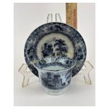 Staffordshire flow mulberry handleless cup & sauce