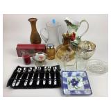 Amber vase and stainless steel spoons