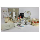 Mixed drinkware, ceramic dishware, and decorative