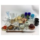 Teapot, Creamer, Wine Glasses, Knife, Wooden Apple