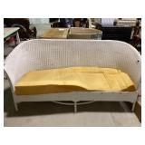 White Wicker Sofa with Yellow Cushion, 79" Long