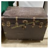 wooden steamer trunk with brass hardware