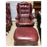 Wingback Leather Chair with Ottoman