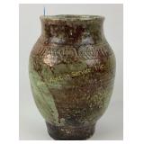 Stoneware Pottery Vase with Green and Brown Glaze