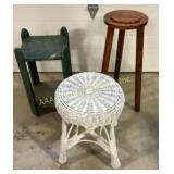Set of three stools in wood, wicker, and painted w