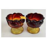 Indiana Glass Amberina Tiara Sunset Leaf Candle Ho