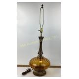 MCM Amber Glass and Brass Table Lamp